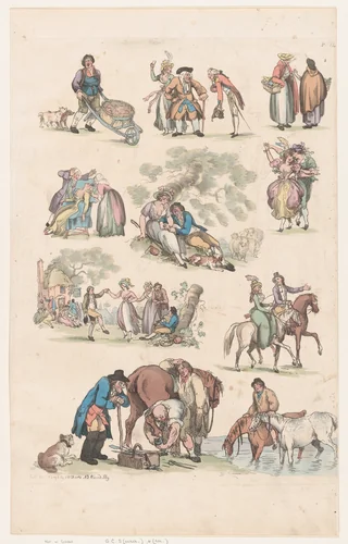 Plate 14, Outlines of Figures, Landscapes and Cattle...for the Use of Learners by Thomas Rowlandson, print, 1790