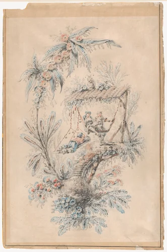Fantastical Landscape with Exotic Plants and Three Figures by Jean Pillement, drawing, 1771