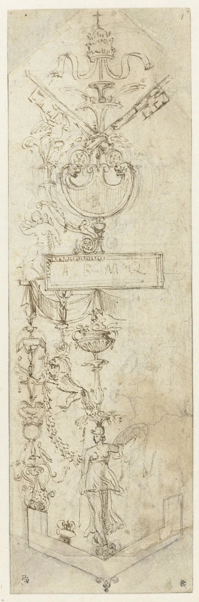 Ontwerp voor een pendentiefvulling by Perino del Vaga, drawing, 1511-1521