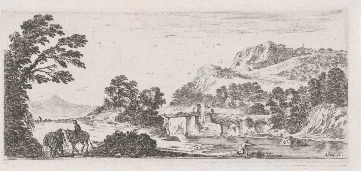 Landschap met brug by Stefano della Bella, print, 1620-1664