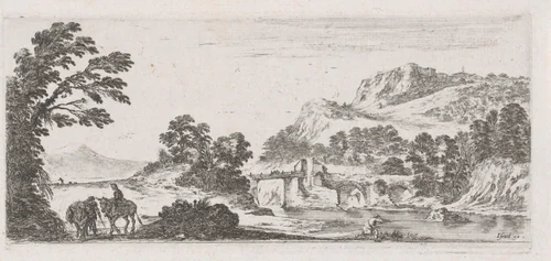 Landschap met brug by Stefano della Bella, print, 1620-1664