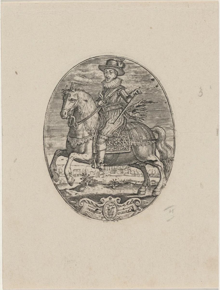 Charles I, King of England, On Horseback by Simon van de Passe, print, 1595-1647