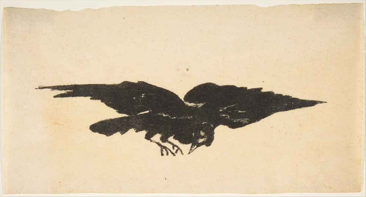 The Flying Raven, Ex Libris for "The Raven" by Edgar Allan Poe by Edouard Manet, print, 1875