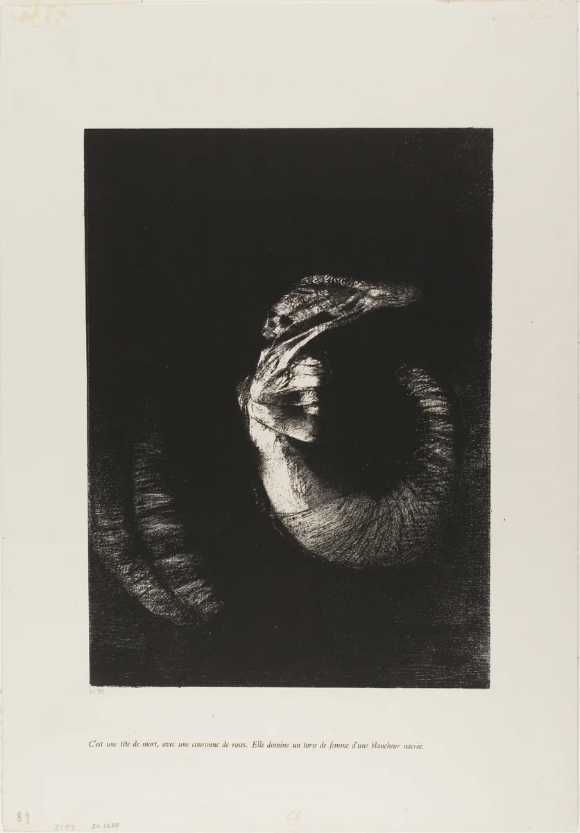 It is a Skull Wreathed in Roses... by Odilon Redon, print, 1888