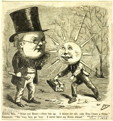 Young Sol and Greely, from Harper's Weekly by Frank Beard, print, 1869