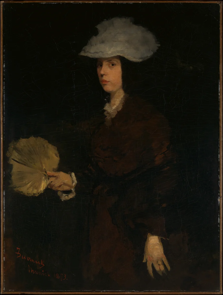 Lady with Fan by Frank Duveneck, artwork, 1873