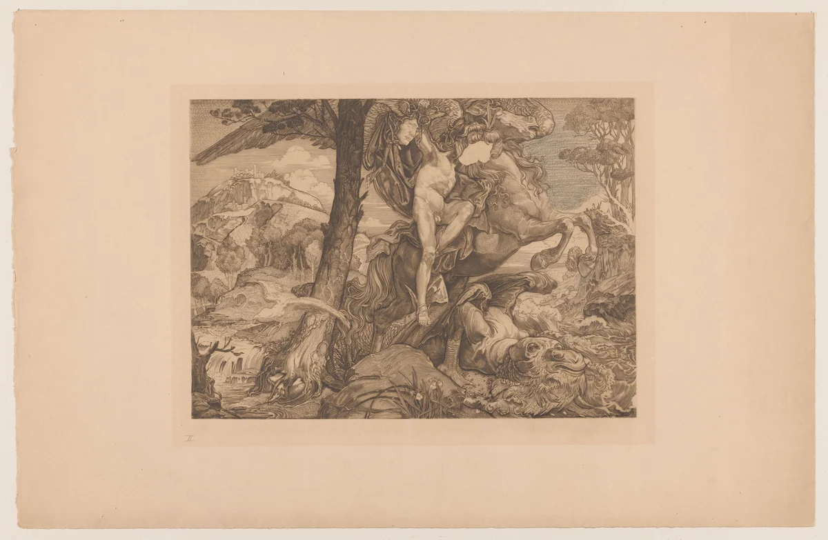 Perseus en het zeemonster by Johannes Josephus Aarts, print, 1881-1934