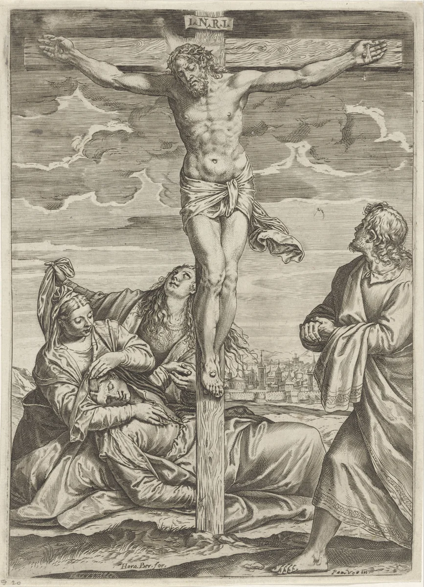 Kruisiging van Christus by Unknown, print, 1567-1602