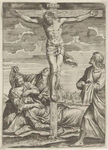 Kruisiging van Christus by Unknown, print, 1567-1602
