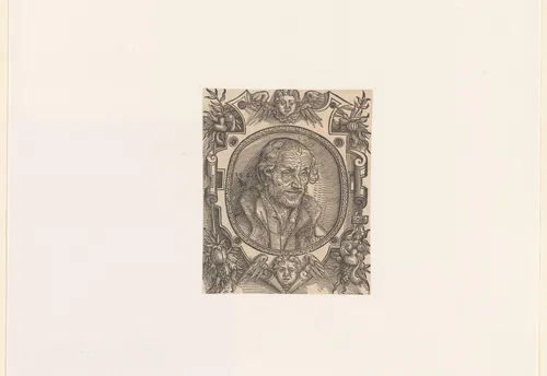 Portret van Philipp Melanchton in een ornamentale omlijsting by Unknown, print, 1572