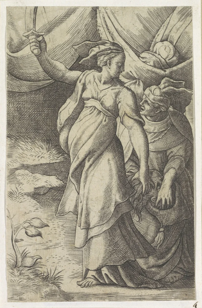 Judit met het hoofd van Holofernes by anonymous, print, 1501-1580
