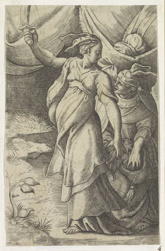 Judit met het hoofd van Holofernes by anonymous, print, 1501-1580