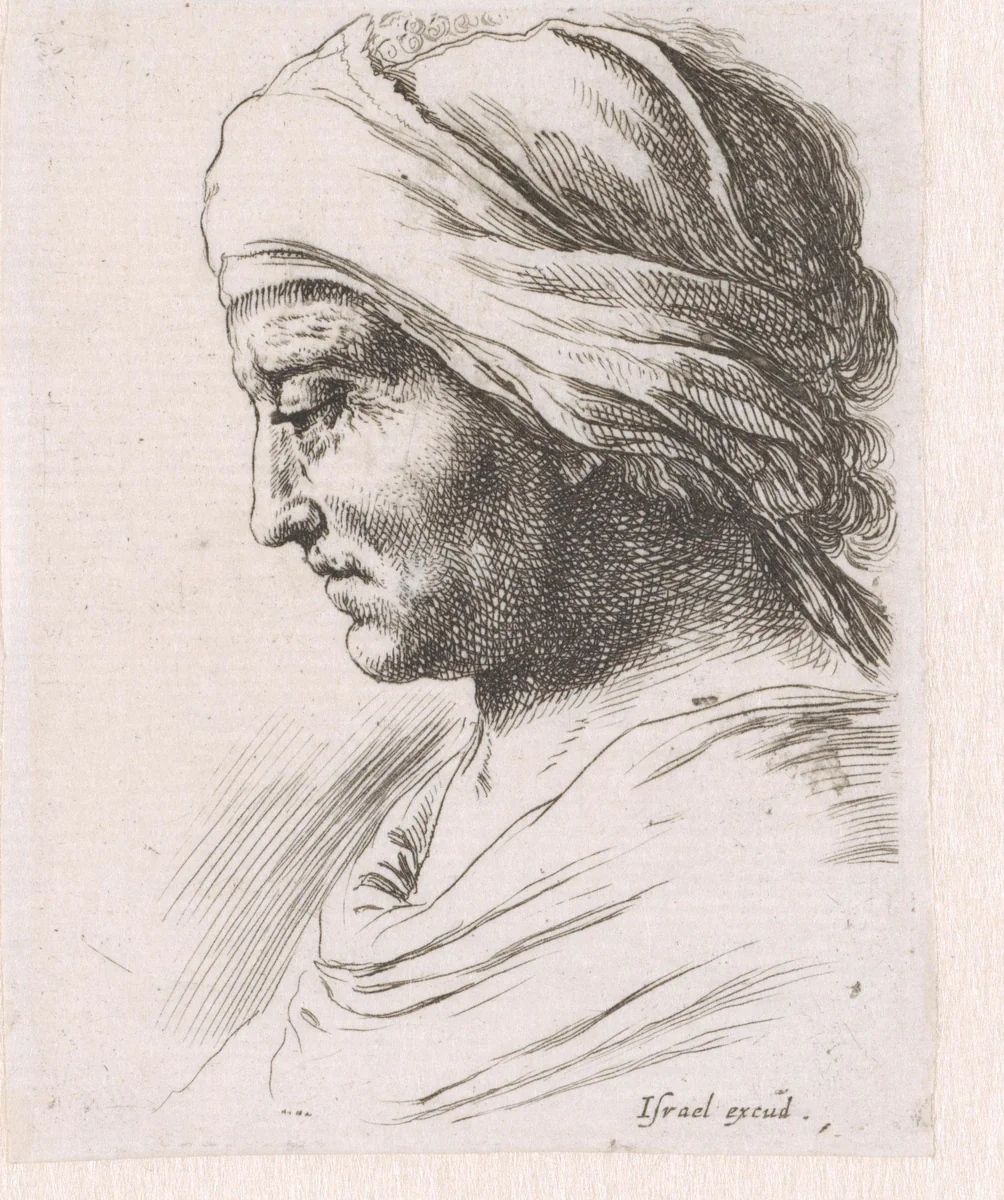 Hoofd van een oude vrouw, in profiel naar links by Stefano della Bella, print, 1620-1664