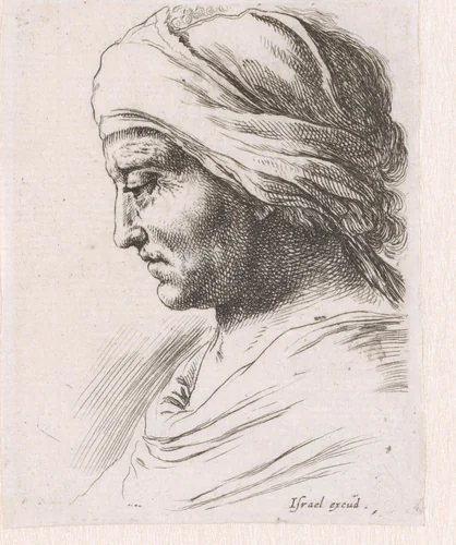 Hoofd van een oude vrouw, in profiel naar links by Stefano della Bella, print, 1620-1664