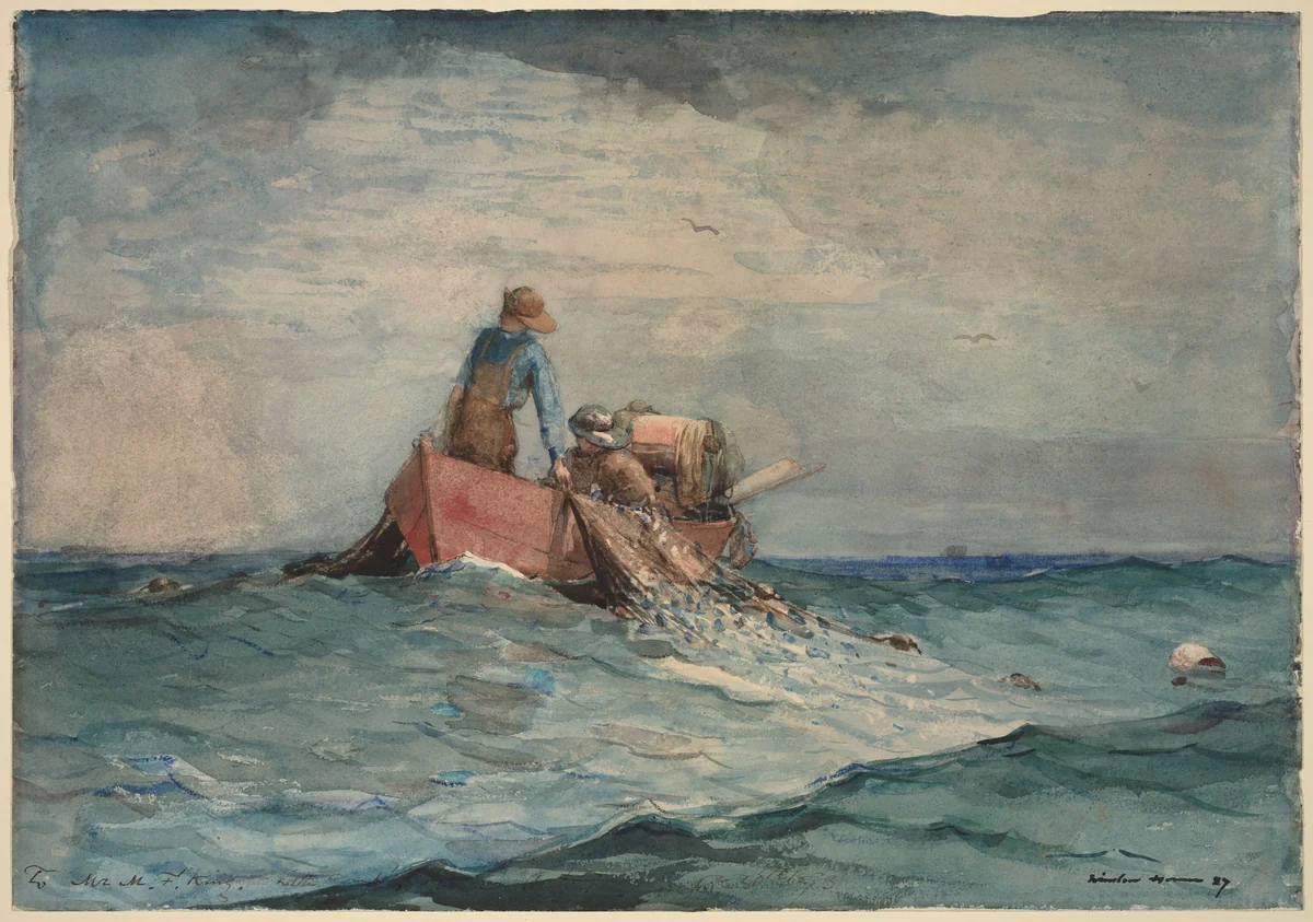 Hauling in the Nets by Winslow Homer, drawing, 1887