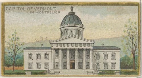 Capitol of Vermont in Montpelier, from the General Government and State Capitol Buildings series (N14) for Allen & Ginter Cigarettes Brands by Allen & Ginter, print, 1889