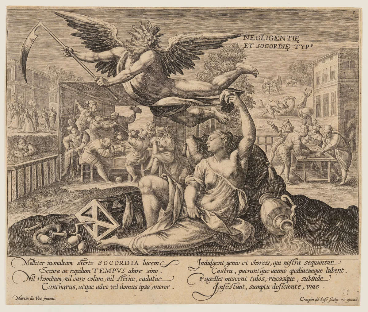 Negligentie et Socordie Typus, from Time with Virtues and Vices by Crispijn van de Passe I, print, 1600