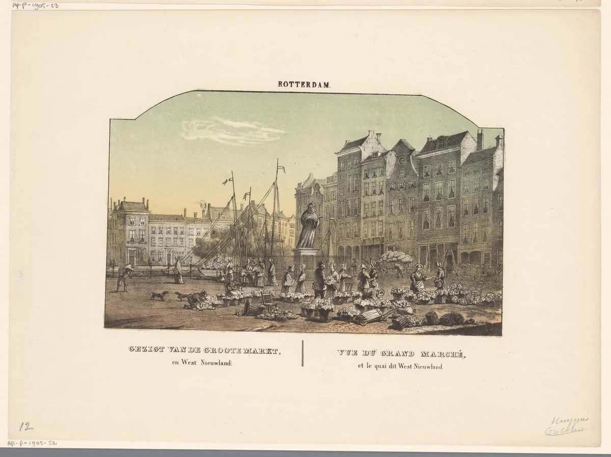 Grote markt in Rotterdam by Frederik Lodewijk Huygens, print, 1812-1887