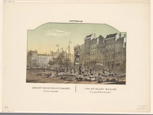 Grote markt in Rotterdam by Frederik Lodewijk Huygens, print, 1812-1887