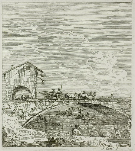 The Wagon Passing over a Bridge, from Vedute by Canaletto, print, 1735-1744