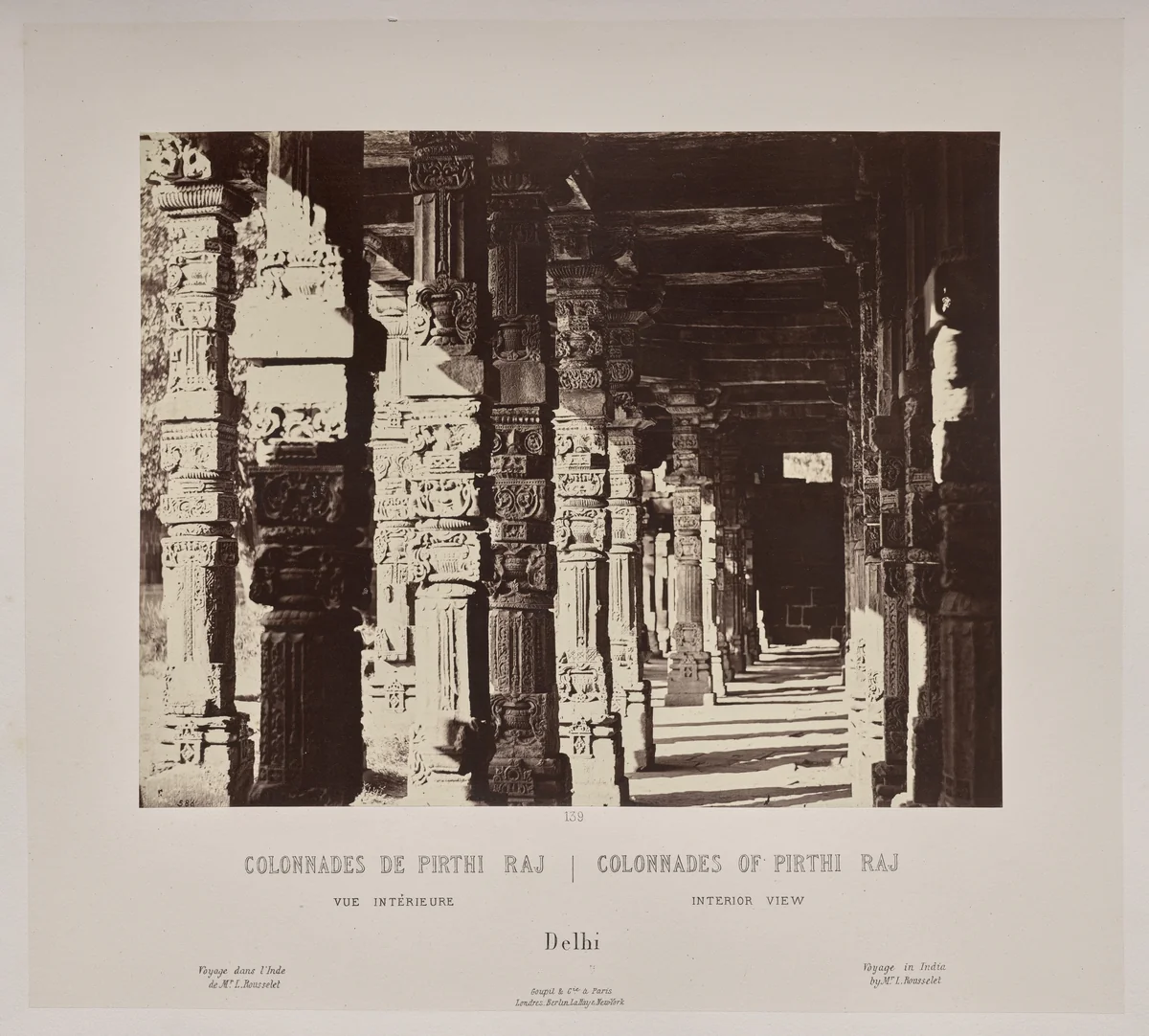 Colonnades of Pirthi Raj, Interior View, Delhi by Louis-Théophile Marie Rousselet, photograph, 1865-1870