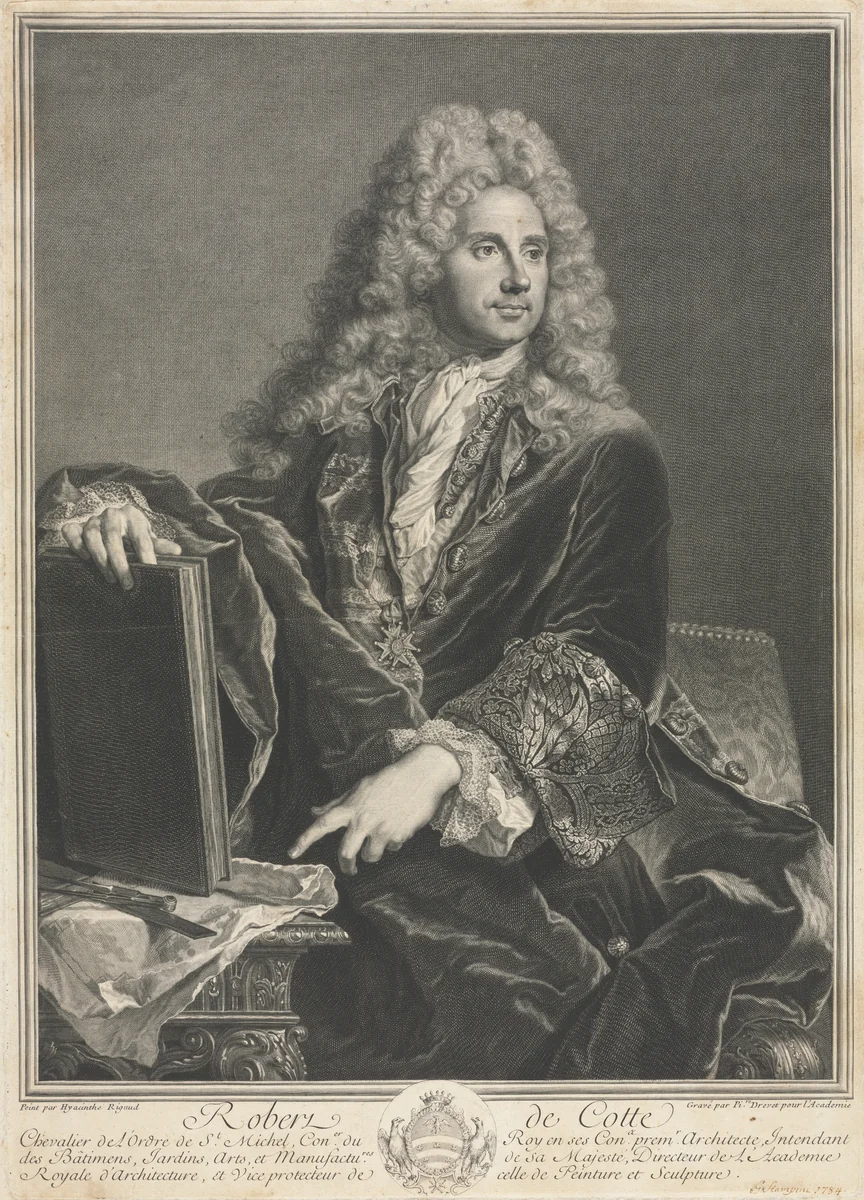 Portrait of Robert de Cotte by Pierre Drevet, print, 1722