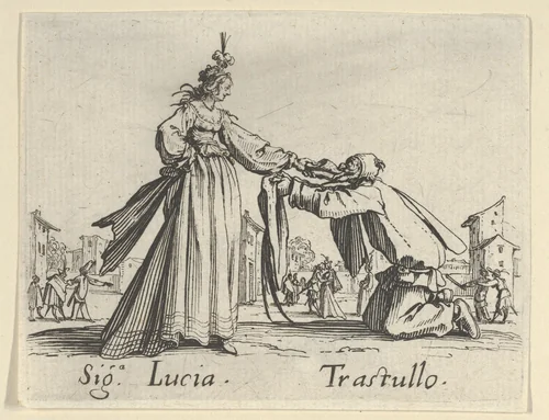 Sig. Lucia - Trastullo, from "Balli di Sfessania" (Dance of Sfessania) by Jacques Callot, print, 1622