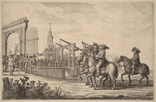 Entry of Marie de Medici into Amsterdam [plate 1 of 6] by Pieter Nolpe, print, 1638