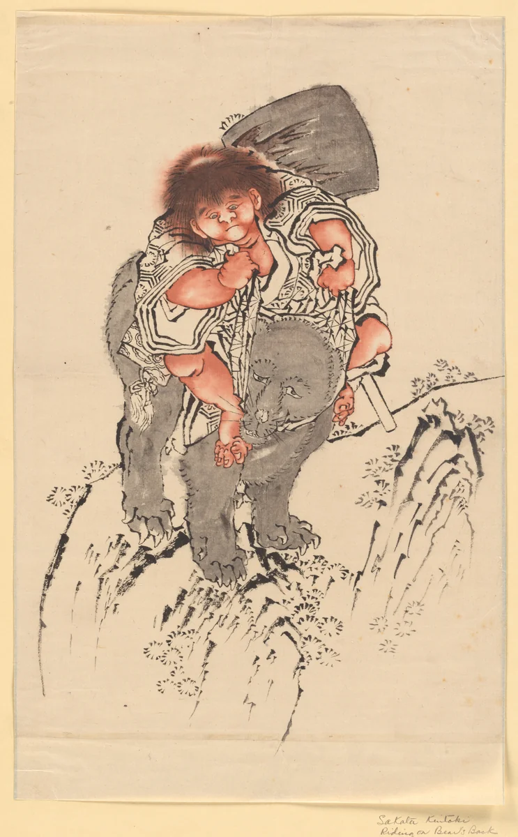Sakata Kintoki Riding on Bear's Back by Katsushika Hokusai (葛飾 北斎), painting, 1760-1849