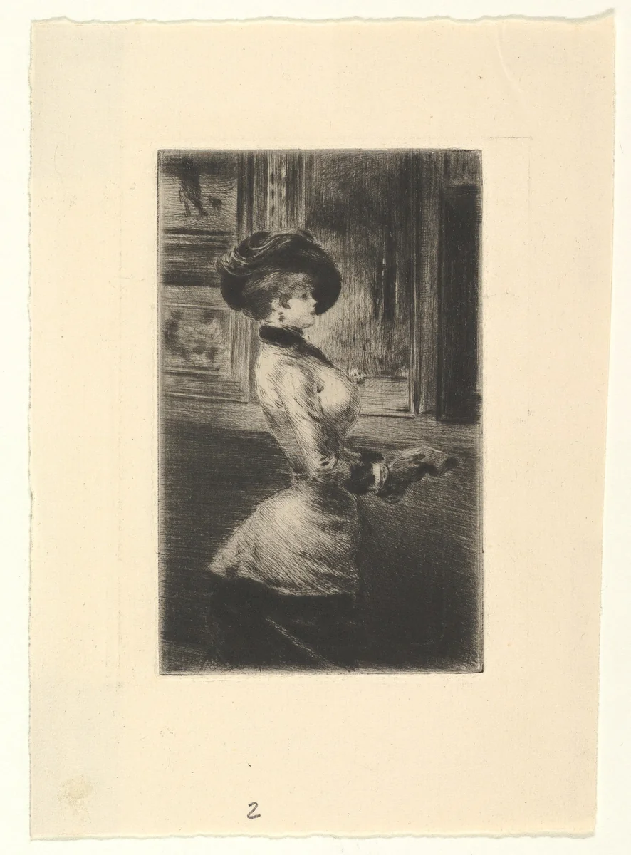 Three-quarter Length Woman in Profile at a Picture Gallery by Henri Somm, print, 1870-1907
