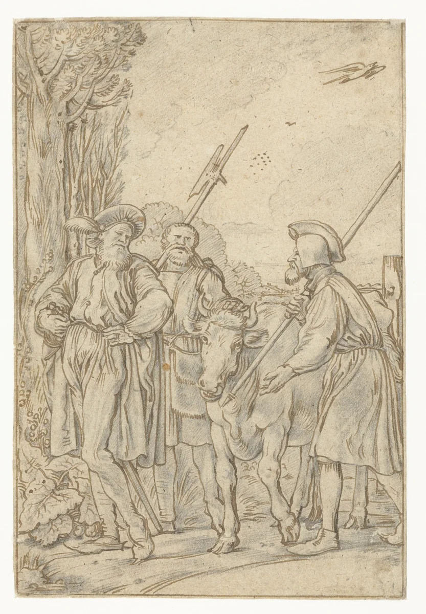 Baljuw laat de koe wegvoeren by Willem Pietersz Buytewech, drawing, 1619