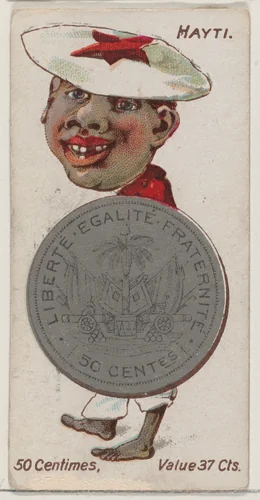 Caricatured Haitian, 50 Centimes, from the series Coins of All Nations (N72, variation 1) for Duke brand cigarettes by W. Duke, Sons & Co., print, 1889