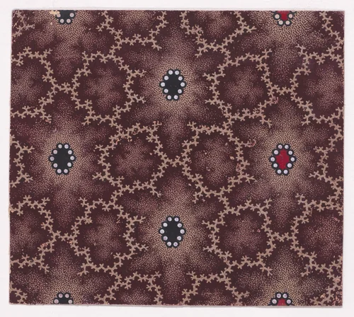 Textile Design with Alternating Vertical Rows of Lozenges and Pearls Framed by Interlacing Garlands of Branches by anonymous, drawing, 1840