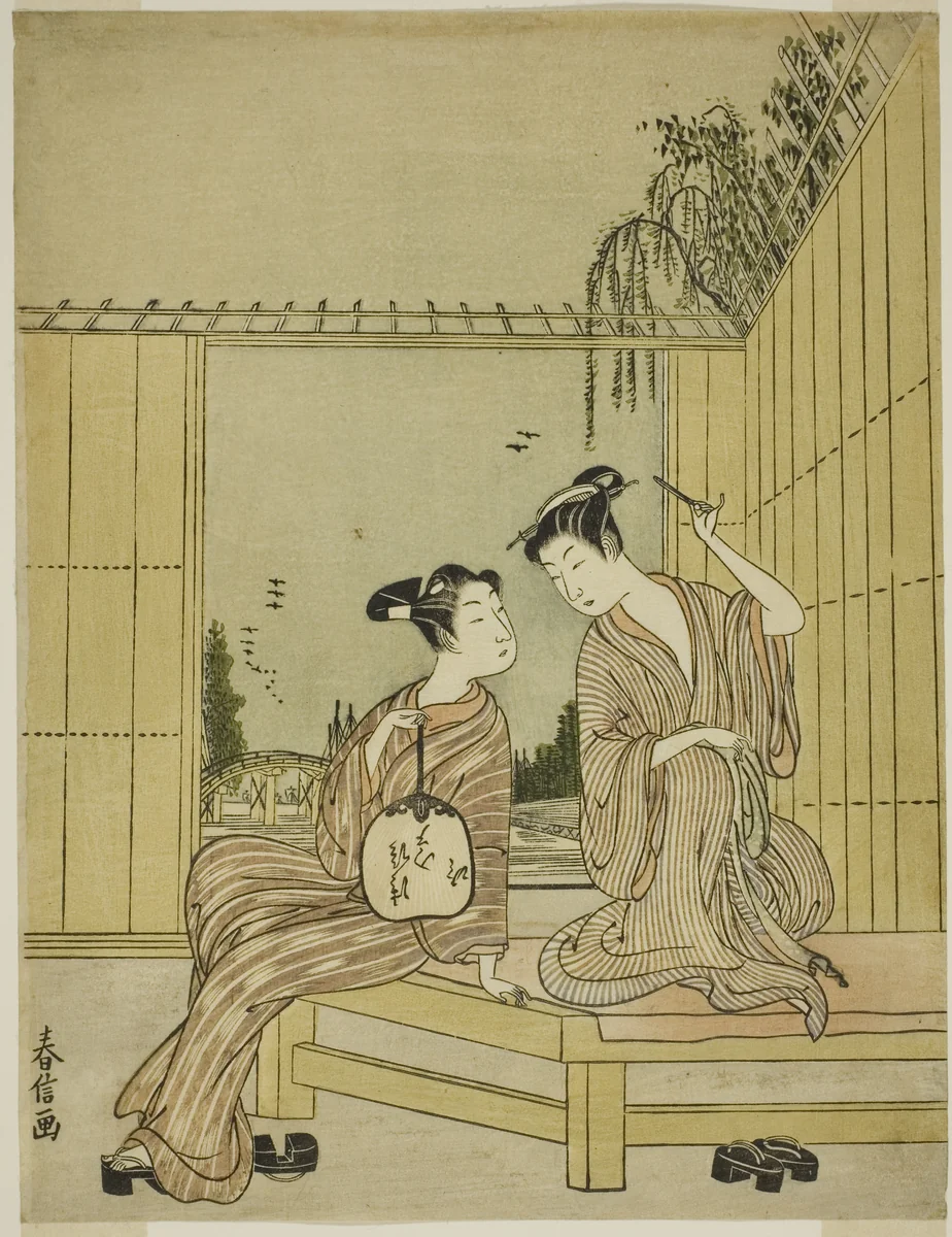 Young Couple Enjoying the Cool of Evening by Shiba Kokan, print, 1766-1777