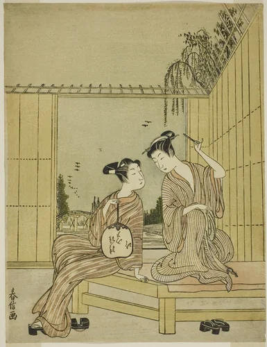 Young Couple Enjoying the Cool of Evening by Shiba Kokan, print, 1766-1777