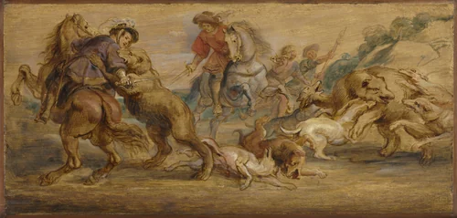 Study for "The Bear Hunt" (for the Alcázar, Madrid) by Peter Paul Rubens, painting, 1634-1644