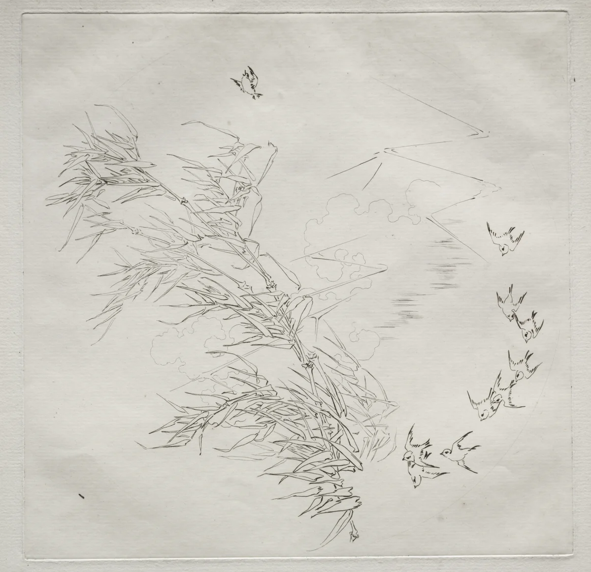 Parisian Service (Haviland service): The Storm (no. 8) by Félix Bracquemond, print, 1875