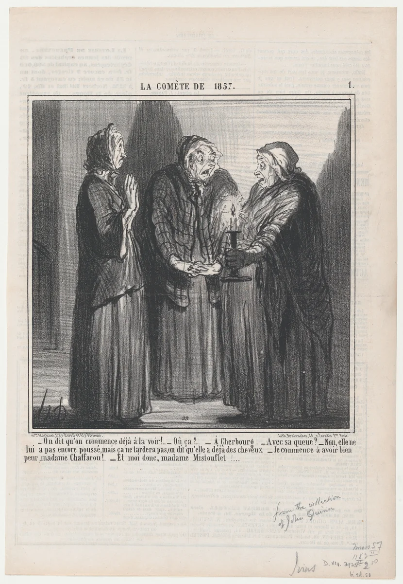 On dit qu'on commence déja a la voir..., from La Comète de 1857, published in Le Charivari, March 7, 1857 by Honoré Daumier, print, 1857