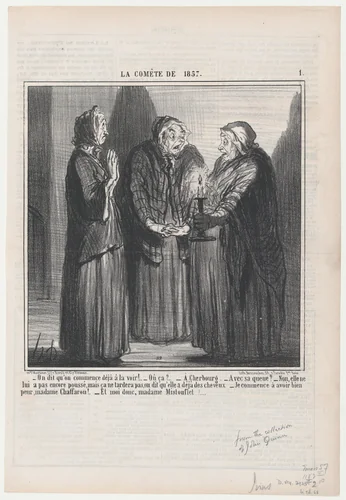 On dit qu'on commence déja a la voir..., from La Comète de 1857, published in Le Charivari, March 7, 1857 by Honoré Daumier, print, 1857