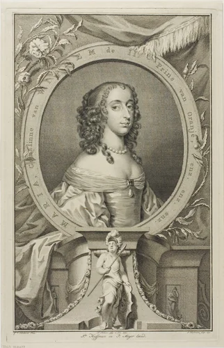 Maria, Wife of Willem II of Orange by Jacobus Houbraken, print, 1718-1780
