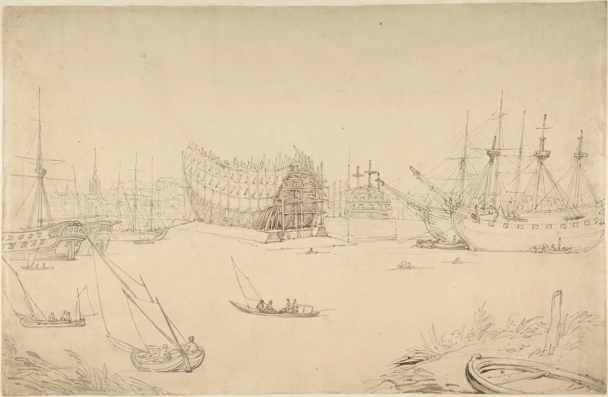 Harbor scene by Thomas Rowlandson, drawing, 1775-1827