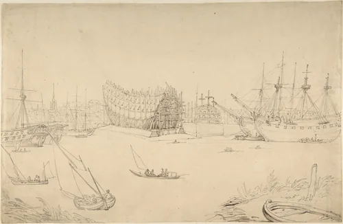 Harbor scene by Thomas Rowlandson, drawing, 1775-1827