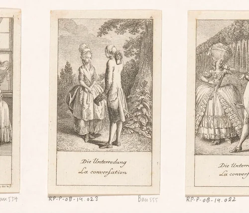 Conversatie tussen een man en een vrouw by Daniel Nikolaus Chodowiecki, print, 1778
