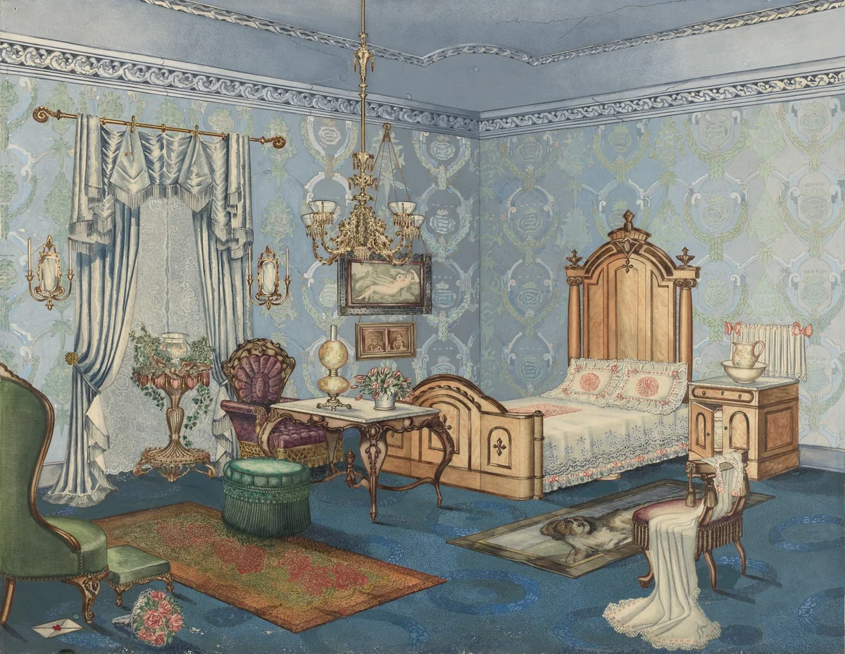 Bedroom, 1882 by Perkins Harnly, index of american design, 1941