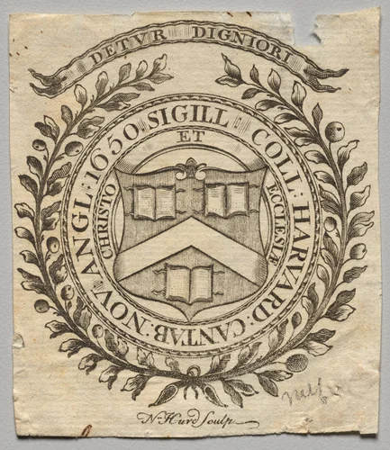 Bookplate: Seal of Harvard College by Nathaniel Hurd, print