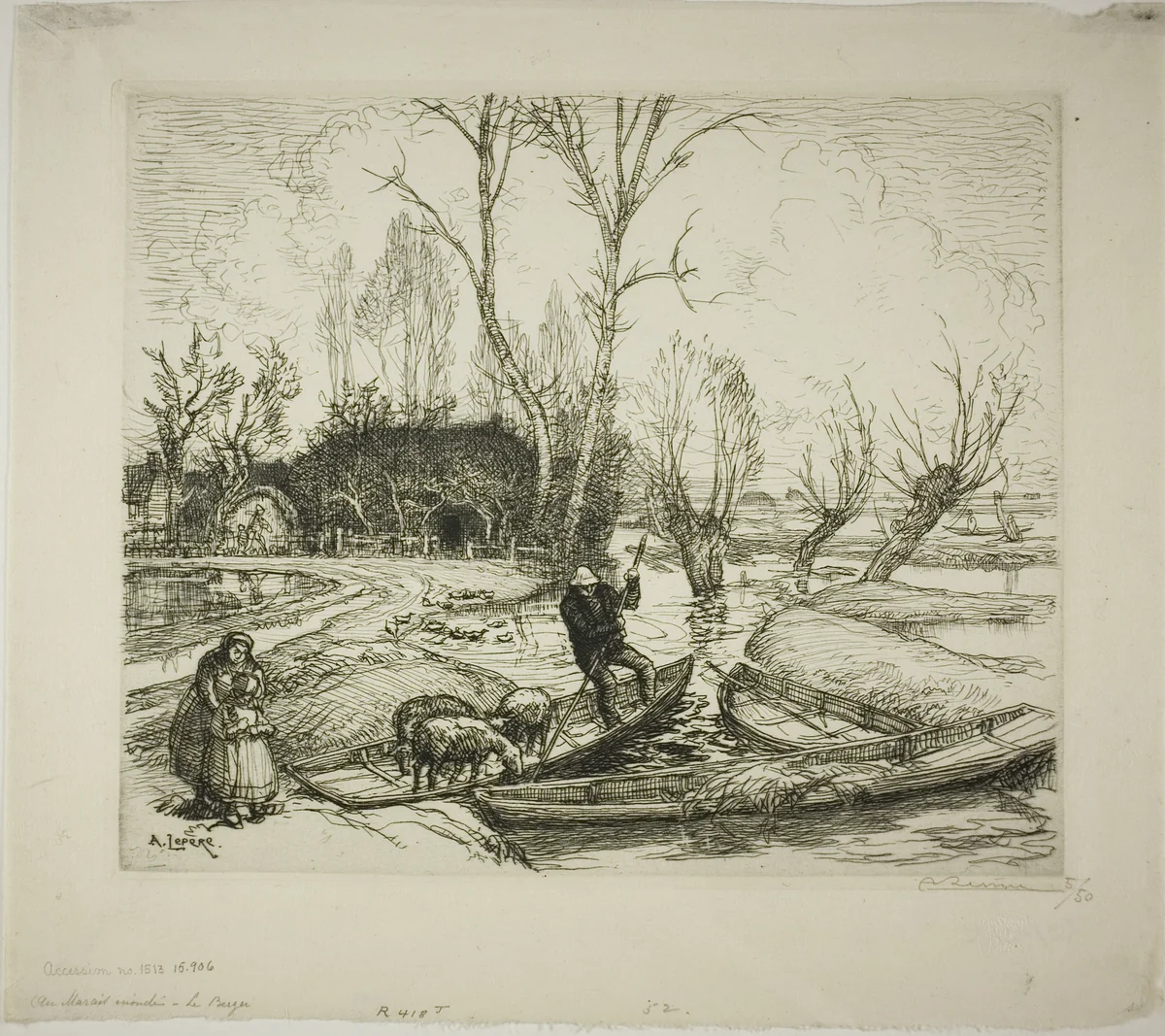 The Flooded Marais: The Shepherd by Louis Auguste Lepère, print, 1911