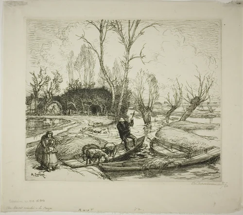 The Flooded Marais: The Shepherd by Louis Auguste Lepère, print, 1911