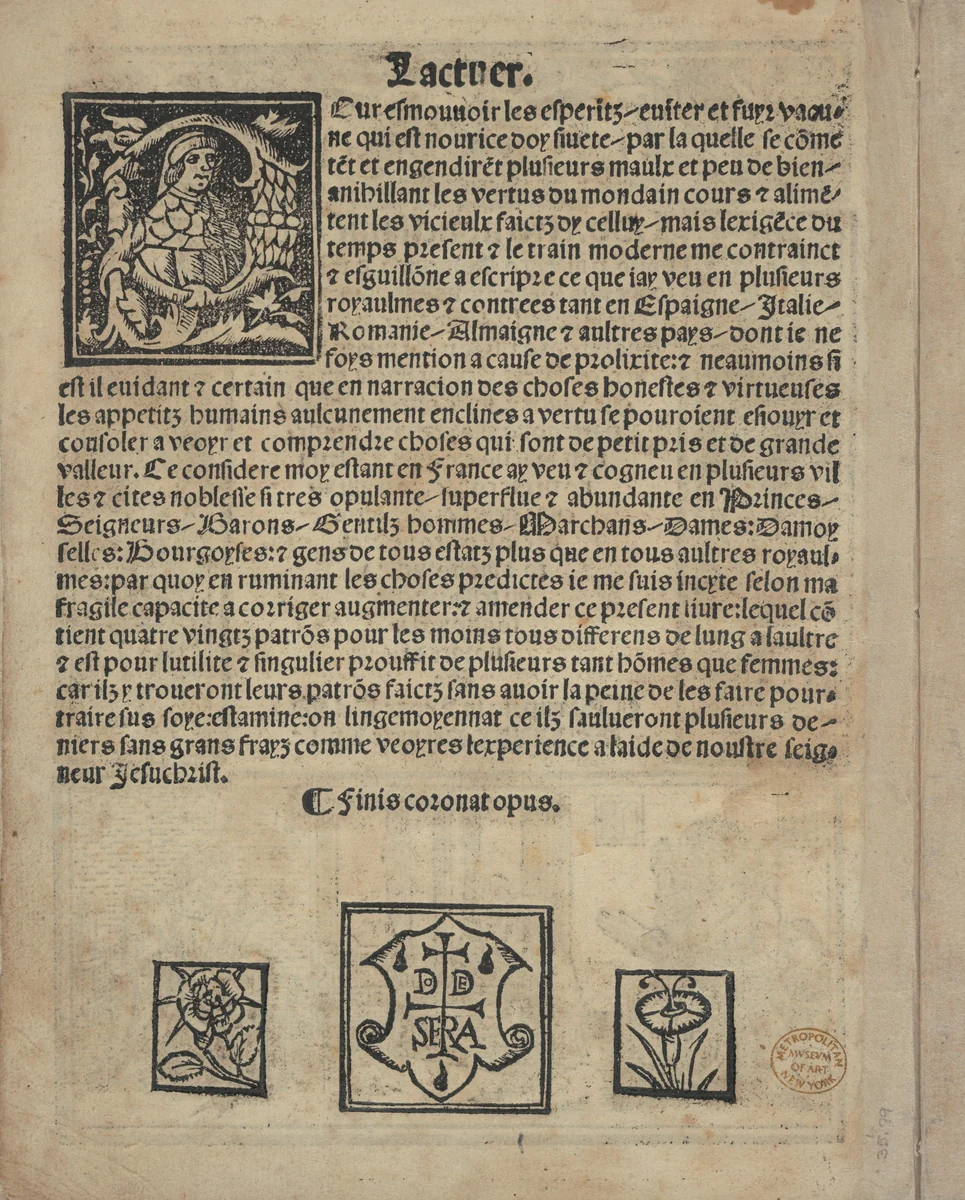 Libbretto nouellamete composto per maestro Domenico da Sera...lauorare di ogni sorte di punti, title page (verso) by Domenico da Sera, book, 1532