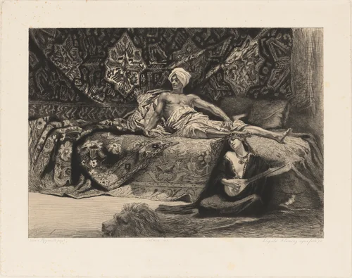Hassan and Namouna by Léopold Flameng, print, 1867-1877