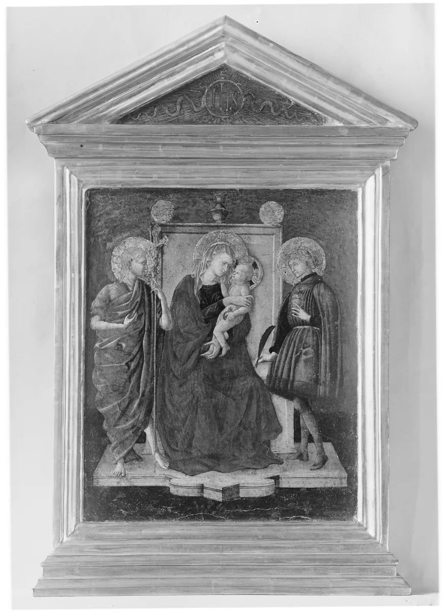 Madonna and Child Enthroned with Saint John the Baptist and Another Saint by Italian Painter, painting, 1425-1449